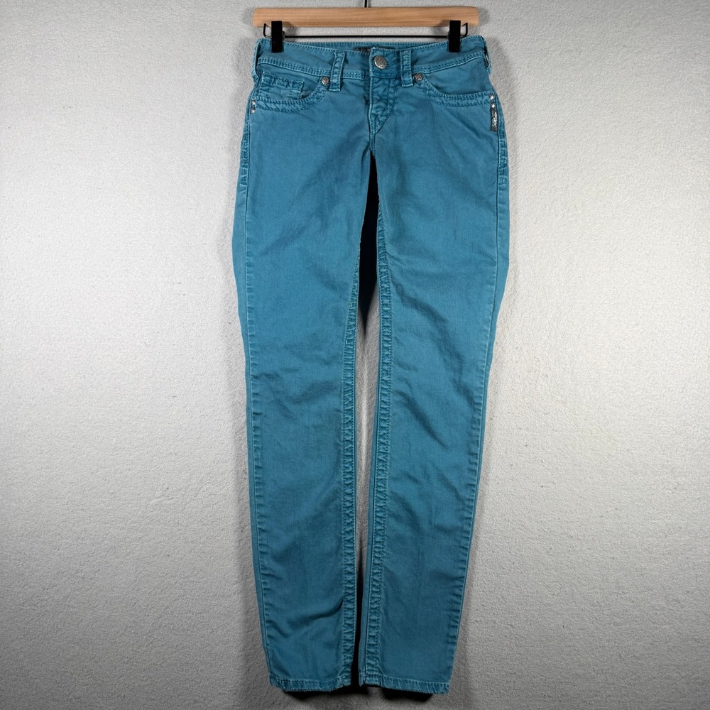 Silver Jeans Co Suki Skinny Teal Blue Jeans W25 L31 L9123SCL092 Stretch Slim
